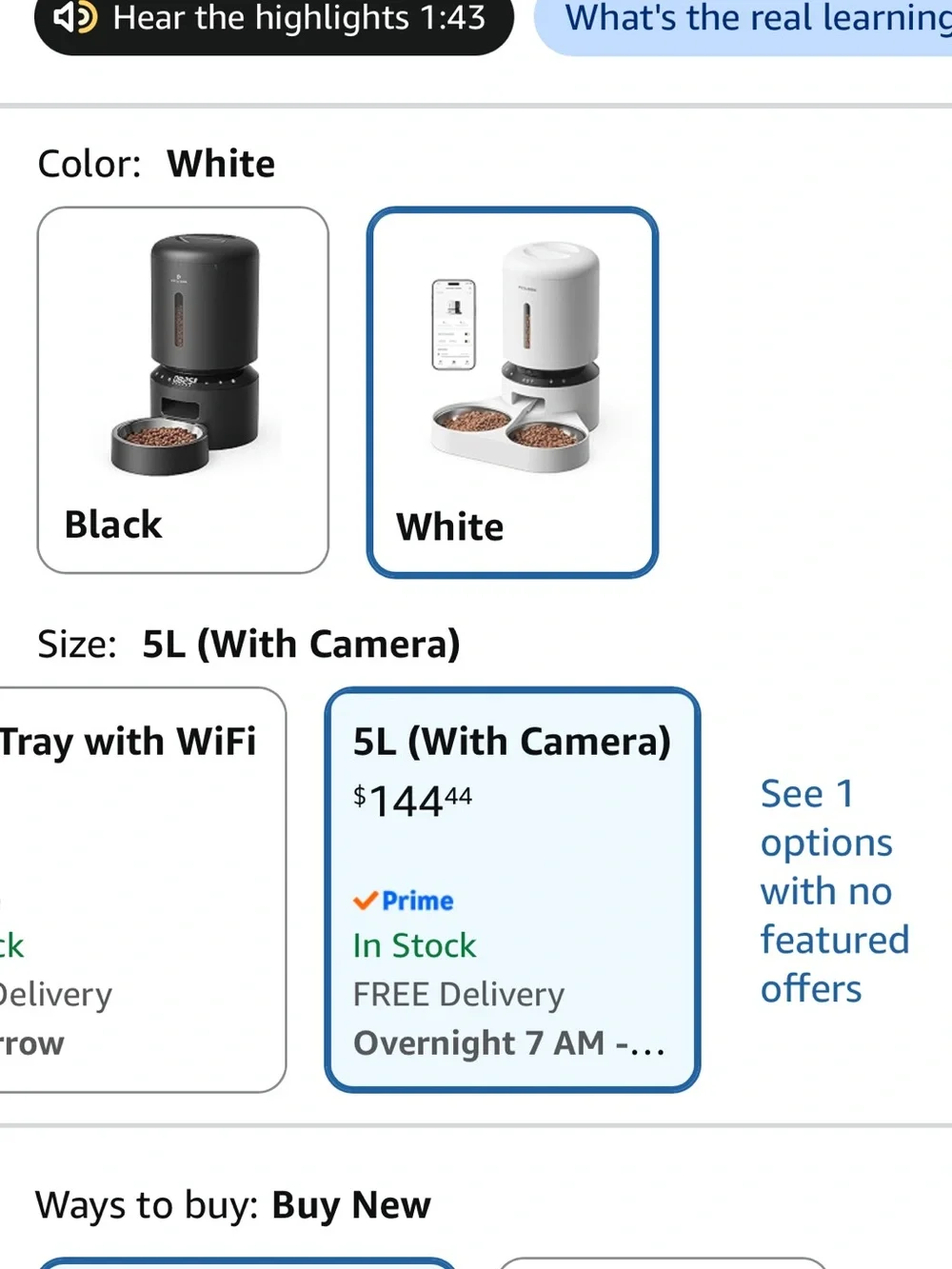Petlibro automatic Pet Feeder with camera - White